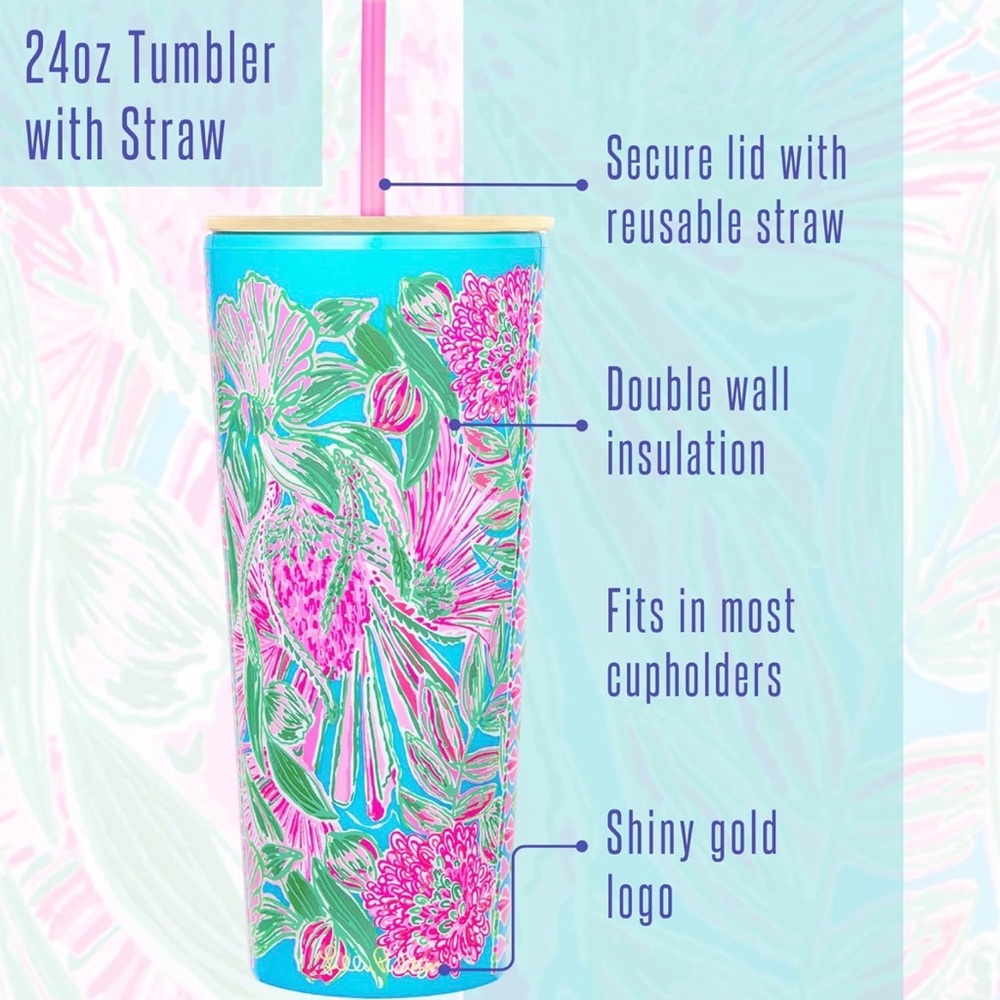 Lilly Pulitzer Insulated Tumbler with Lid and Straw, Coming in Hot